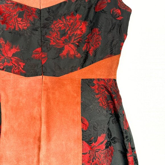 ASOS Black and Orange Suede Brocade Dress - Size 6 - Picture 5 of 8
